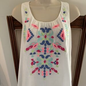 Vineyard Vines White Tank Top with Neon Embroidered Motif